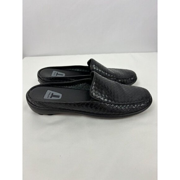 Trotters Woven Mules Loafers Black Leather 7.5 M Slip On Comfort Basket Weave - Picture 4 of 9
